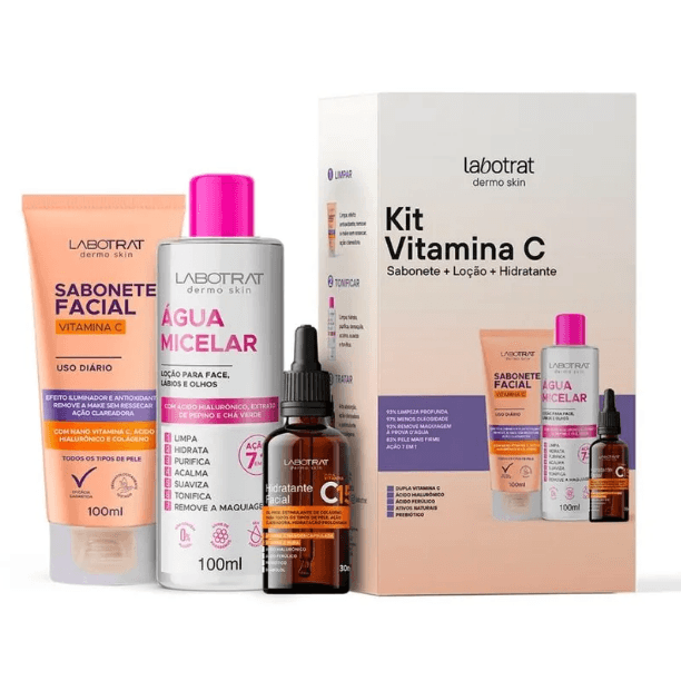 Kit Vitamina C Antienvelhecimento Labotrat Dermo Skin Sabonete Sérum e Água Micelar